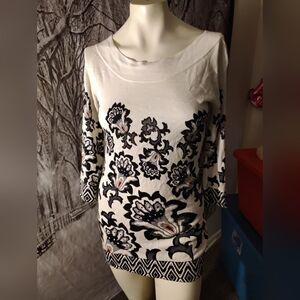 White House Black Market 3/4 Sleeve Spring Silk Wool Sweater Women's Size Small 